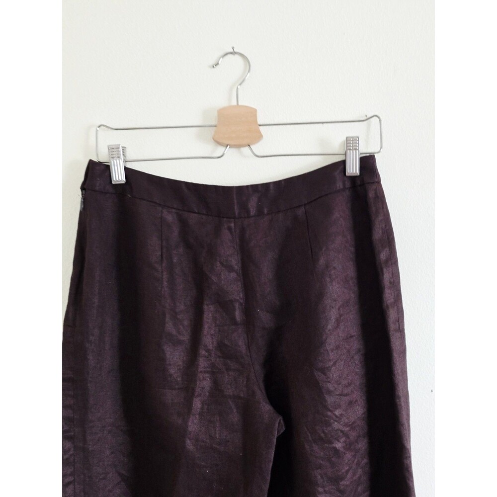 Brown Linen Wide Leg Pants High Mid Waist Summer Casual Natural S - Picture 6 of 7